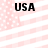Four identical display USA text over a pink and white striped background with white dots