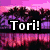 Animated icon with 'Tori!' text over changing backgrounds: pink-purple gradient, beach scene, and snowy landscape.
