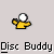 Animated contact sheet showing 10 frames of a yellow stick figure performing actions with black dots on a gray background, labeled "Disc Buddy" text below each frame.