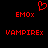 Red pixelated text and a heart symbol on a black background, with 'EMOx' and 'VAMPIREx' repeated in two