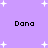 Purple background with white star shapes scattered ; four instances of the text 'Dana' in black pixelated font positioned in a pattern
