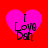 Four identical pink heart shapes on a red background, each containing black text reading "I Love Don" with pixelated rendering.