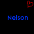 Red pixelated heart symbol above two blue 'Nelson' text blocks on black background.
