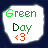 A contact sheet of five animated frames showing a pixelated icon with text "Green Day" and a heart symbol, each frame displaying different color variations for the text elements against a white background on a dark blue grid.