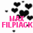 Pixelated icon with pink text 'MAX FILPIACK' over black hearts on white background.