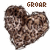 Six sequential frames of a heart-shaped animated icon with textured brown surface and pixelated text above each frame.