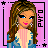 A 3x3 contact sheet of pixel art frames showing a cartoon woman in blue denim outfit with pink accents and text phrases "Peace," "Love," and "Rock on!" against pink backgrounds.
