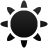Black circular icon with eight triangular rays extending outward, set against a light gray background.