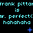 A static digital image with cyan text and blue symbols on a black background, repeating phrases like "frank pitta" and "is perfect.".