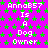 Pixelated text repeats 'AnnaB57 Is A Dog Owner' on a bright pink background with green star patterns, displayed in three vertical
