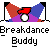Pixelated icon with red, blue, and purple geometric shapes surrounding a white circle; text below reads "Breakdance Buddy" in two lines.