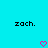 Two identical pixelated text elements 'zach.' in black on cyan background with pink heart symbols below.