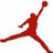 Red silhouette of a basketball player in mid-air jump shot pose with one arm extended upward holding a ball, displayed across multiple