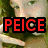 Four- shows text variations over different backgrounds: red "PEICE" on green foliage, green "PEICE" on black-and-white peace symbol, pink "PIE!!" on food plate