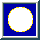 A pixelated witch silhouette rides a broomstick across a white circular moon against a blue background, with yellow border accents.