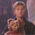 A split-frame contact sheet showing a person holding a dog on the left and green text reading "Original Icons .com" on the right, both in pixelated style with visible dithering.
