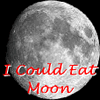 Four grayscale moon images with red text overlays on black background; one gray present