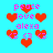 Pixelated cyan background with red heart shapes and pink text reading peace love alexa 6 <3 6 in multiple arrangements.