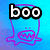 Blue background with pink outlined cartoon character; text above character changes across six