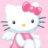 Hello Kitty icons with pink bows and scarves on a light pink background, each featuring 'HELLO KITTY' text in varying styles