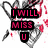 Pixelated image with red splatter background, black text boxes containing pink and green text phrases.