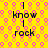 Yellow background with pink circular patterns, black text reading "I know I rock" arranged in vertical , two identical copies of the text layout side-by-side