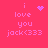 Pixelated pink background with four identical text blocks reading 'i love you jack<333', each with a heart or starburst symbol above 'i'.