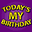 A 3x3 contact sheet of animated birthday-themed buddy icons with yellow text and colorful balloons on a purple background, showing frame-by-frame balloon movement across eight sampled frames.