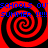 Four red and black spiral patterns arranged in a with blue text reading 'SCHOOLS OUT SUMMER !!!!' repeated above and below the spirals