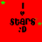 Red background with repeated 'I ❤️ stars :D' text and green/brown star animations.