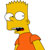 Pixelated cartoon character with yellow skin, orange shirt, and wide eyes looking left, mouth slightly open.