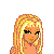 Pixel art contact sheet showing four frames of a blonde female character with yellow hair, black top, white pants, and star-adorned shoes against a transparent background.