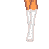 Animated contact sheet of a pixel-art character in pink cheerleading outfit with white sleeves and black-and-white striped tie, showing multiple frames of motion across legs, torso, and text variations on a purple background.