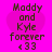 Pixelated text reads "Maddy and Kyle forever <33" over a pink heart background with two identical copies arranged in a