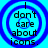 Four identical blue circular target patterns with black text reading "I don't care about icons." on a cyan background.