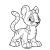 Pixelated grayscale image of a bipedal creature with large ears, a long tail, and dark eyes standing against white background.