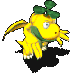 Yellow cartoon dragon with green accents and three-leaf clover on head, shown in six sequential poses against gray background.