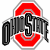 Animated sequence of Ohio State Buckeyes logo with 'GO' text overlay, transitioning from clear to heavily pixelated red and black text.