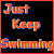 six shows text and a character image with color variations across the top , while the bottom-left repeats 'Swimming' three times