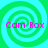 Four identical spiral patterns with alternating green and cyan rings, each overlaid with pink text reading "Cam Rox" in a pixelated font.