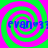 A static image with four identical quadrants featuring green and pink spiral patterns, each containing blue text reading "evan*33".