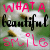 Pixelated image with pink and black text reading WHAT A beautiful SMILE over a blurred green background featuring white and yellow shapes.