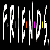 Animated contact sheet of six frames showing the word FRIENDS with rainbow-colored vertical bars changing position across frames on a black background.