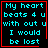 Four identical pixelated display cyan text on black background with red borders; two show a red heart symbol, one shows a red starburst symbol