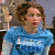 A pixelated image of a person with brown hair wearing a blue shirt, shown in two side-by-side views with different expressions and backgrounds.