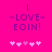A bright pink background displays purple text reading "~LOVE~ EON!" with a vertical line above, and five white/pink hearts below.
