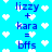 Blue background with white pixelated hearts and blue text reading 'lizzy + kara = bffs' repeated twice in a pattern