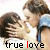 Animated contact sheet of a couple kissing with 'true love' text, each frame showing slight motion blur variations in the kiss and hand position.