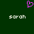 A static image with a dark green background featuring a pink pixelated heart symbol above two instances of the text 'sarah' in white pixelated font.