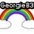 Two rainbow arcs with clouds and text overlays: 'GeorgieB3' and 'And' on top, 'KatieB118' and 'Love summer!' below.